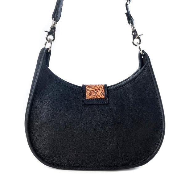 Myra Santa Fe Handtooled Bag for Women in Black with hairon and studded detail