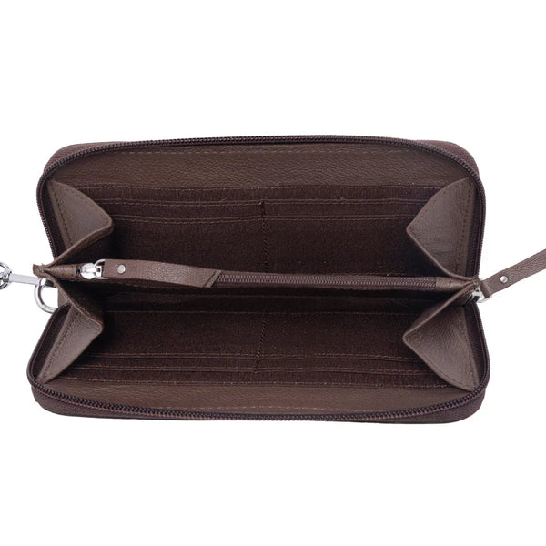 Myra Autumn Brook Handtooled Hairon Leather Women’s Wallet in Toffee Saddle