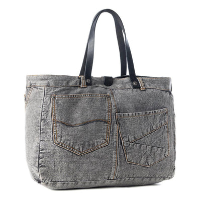 Myra Billyjean Western denim Tote Bag for Women in denim black with leather detail