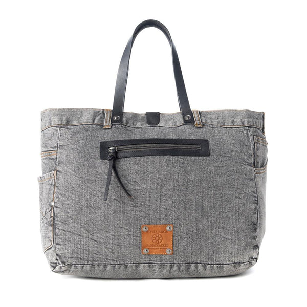 Myra Billyjean Western denim Tote Bag for Women in denim black with leather detail