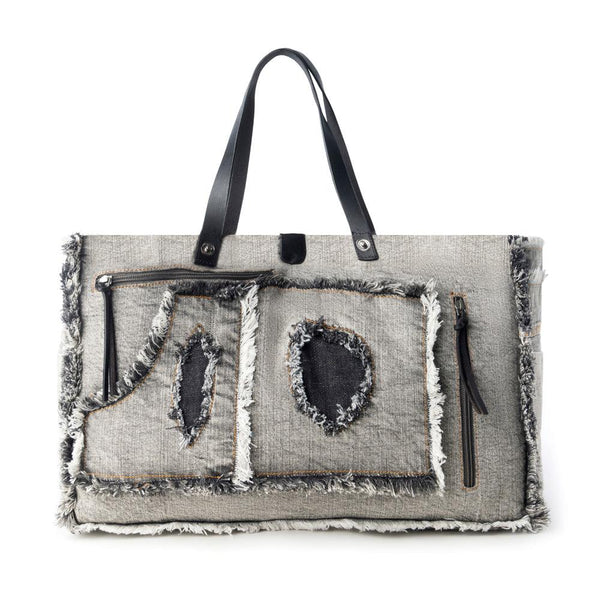 Myra Frayed Frontier Western denim Tote Bag for Women in denim black with fringe detail