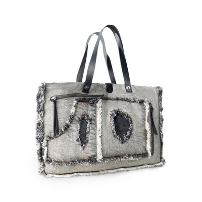 Myra Frayed Frontier Western denim Tote Bag for Women in denim black with fringe detail