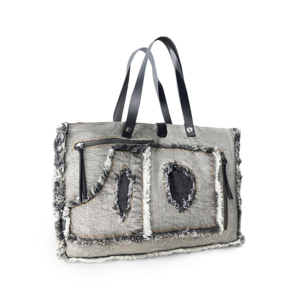 Myra Frayed Frontier Western denim Tote Bag for Women in denim black with fringe detail