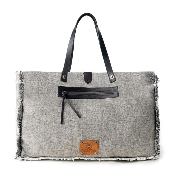 Myra Frayed Frontier Western denim Tote Bag for Women in denim black with fringe detail