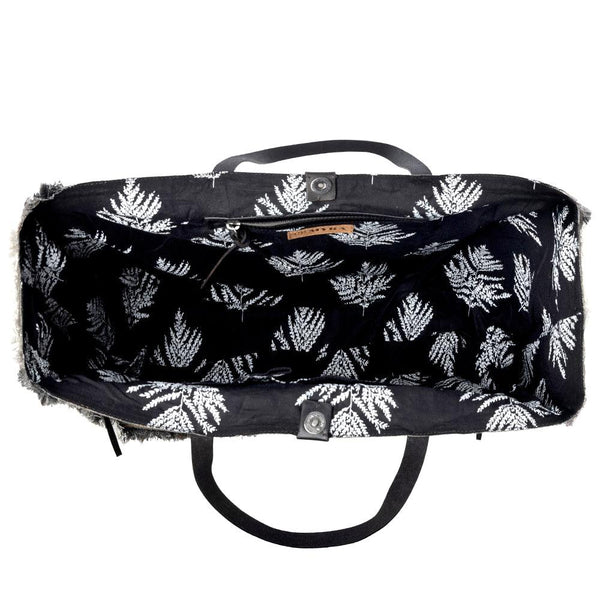 Myra Frayed Frontier Western denim Tote Bag for Women in denim black with fringe detail