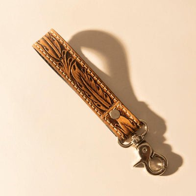 Myra Hide Inlay Western Key Fob in tan with hairon detail