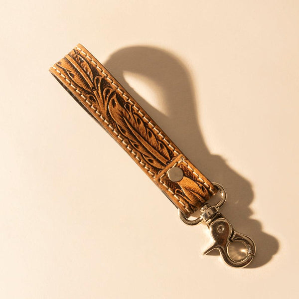 Myra Hide Inlay Western Key Fob in tan with hairon detail