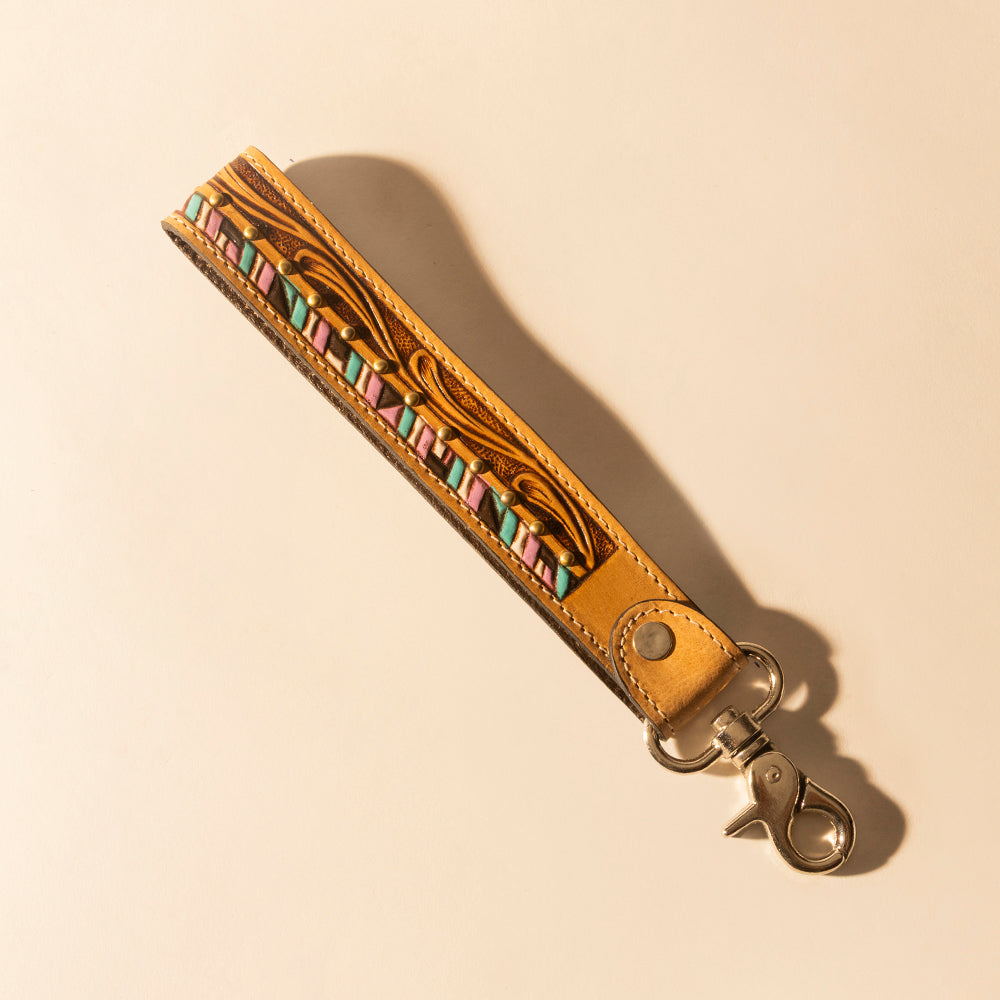Myra Wildhue Western Key Fob in light brown with hand painted detail