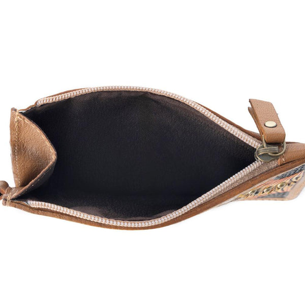 Myra Hand Hewn Western Card Holder for Women in Light Brown with handtooled detail