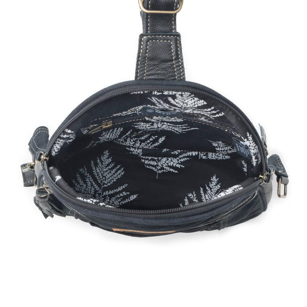 Myra Bandit Denim Fanny Pack Bag for Women in blue with denim and Front Pocket