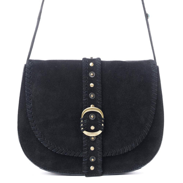 Myra Yellowstone Iron Frontier Suede Leather Bag in Jet Black