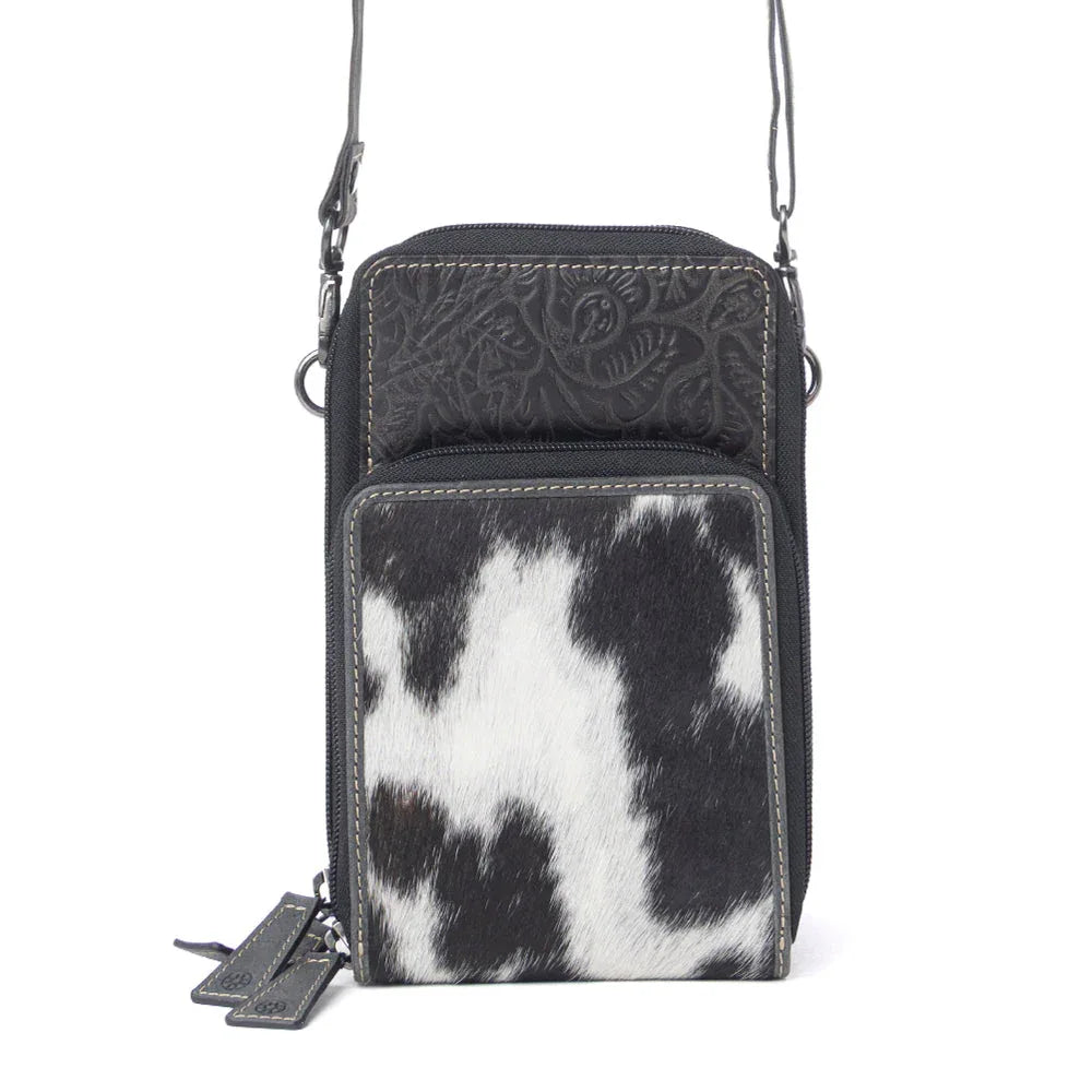 Myra Rustler Ridge Embossed Leather Hairon Sling Bag in Slate Smoke