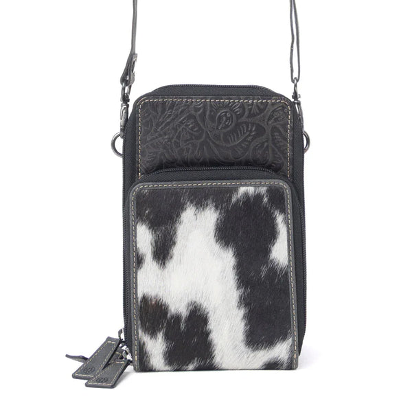 Myra Rustler Ridge Embossed Leather Hairon Sling Bag in Slate Smoke