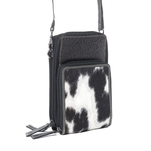 Myra Rustler Ridge Embossed Leather Hairon Sling Bag in Slate Smoke