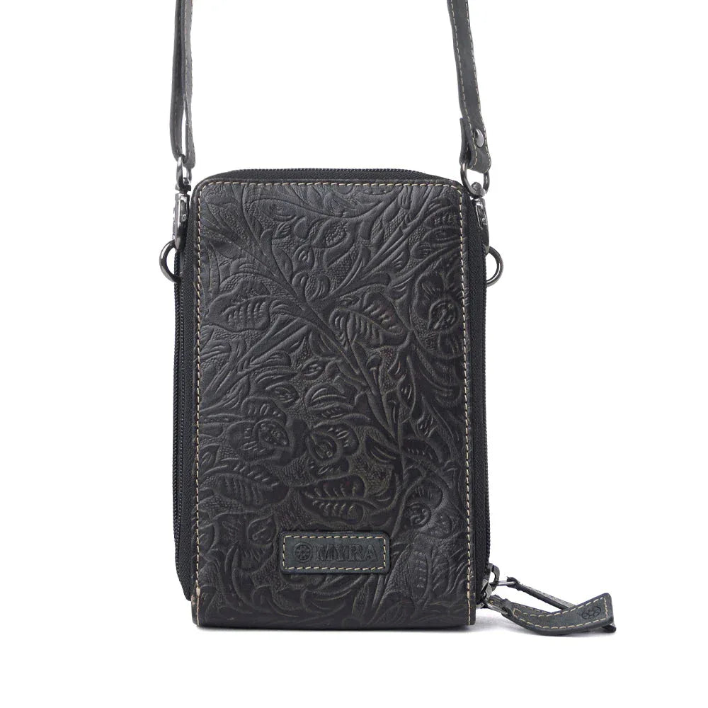 Myra Rustler Ridge Embossed Leather Hairon Sling Bag in Slate Smoke