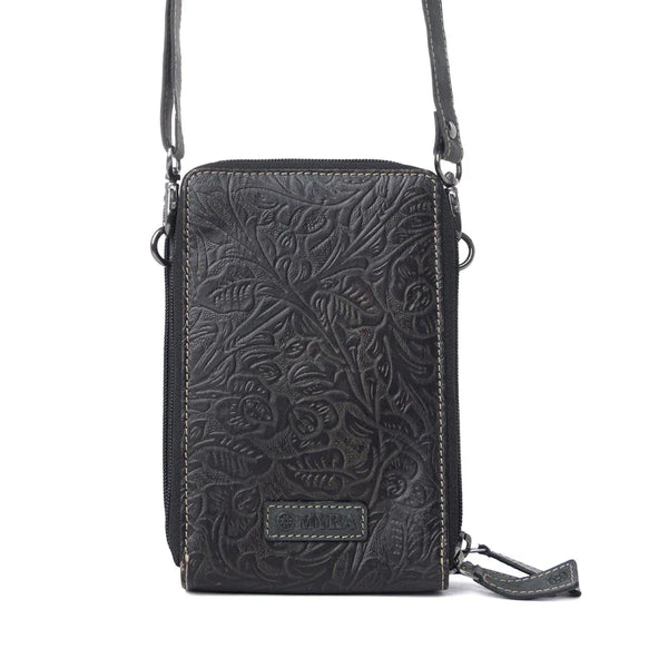 Myra Rustler Ridge Embossed Leather Hairon Sling Bag in Slate Smoke