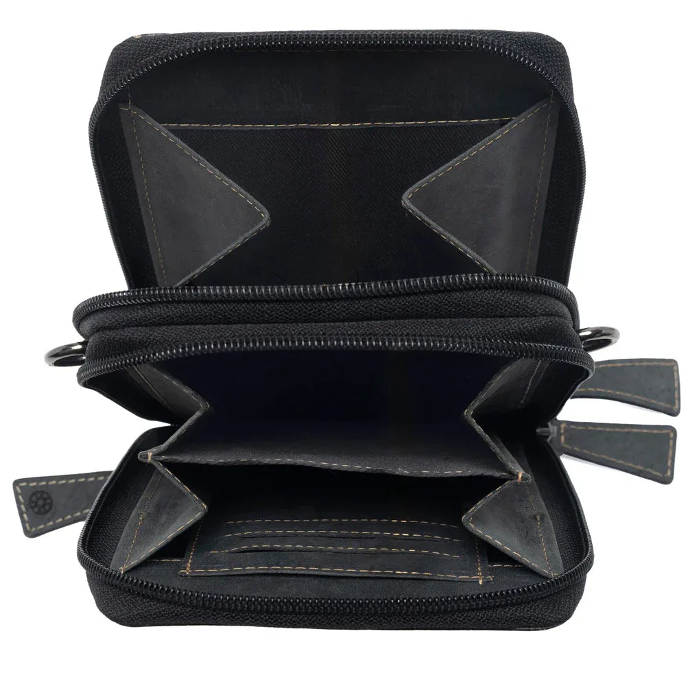 Myra Rustler Ridge Embossed Leather Hairon Sling Bag in Slate Smoke