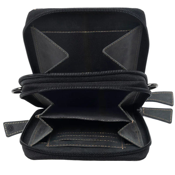 Myra Rustler Ridge Embossed Leather Hairon Sling Bag in Slate Smoke