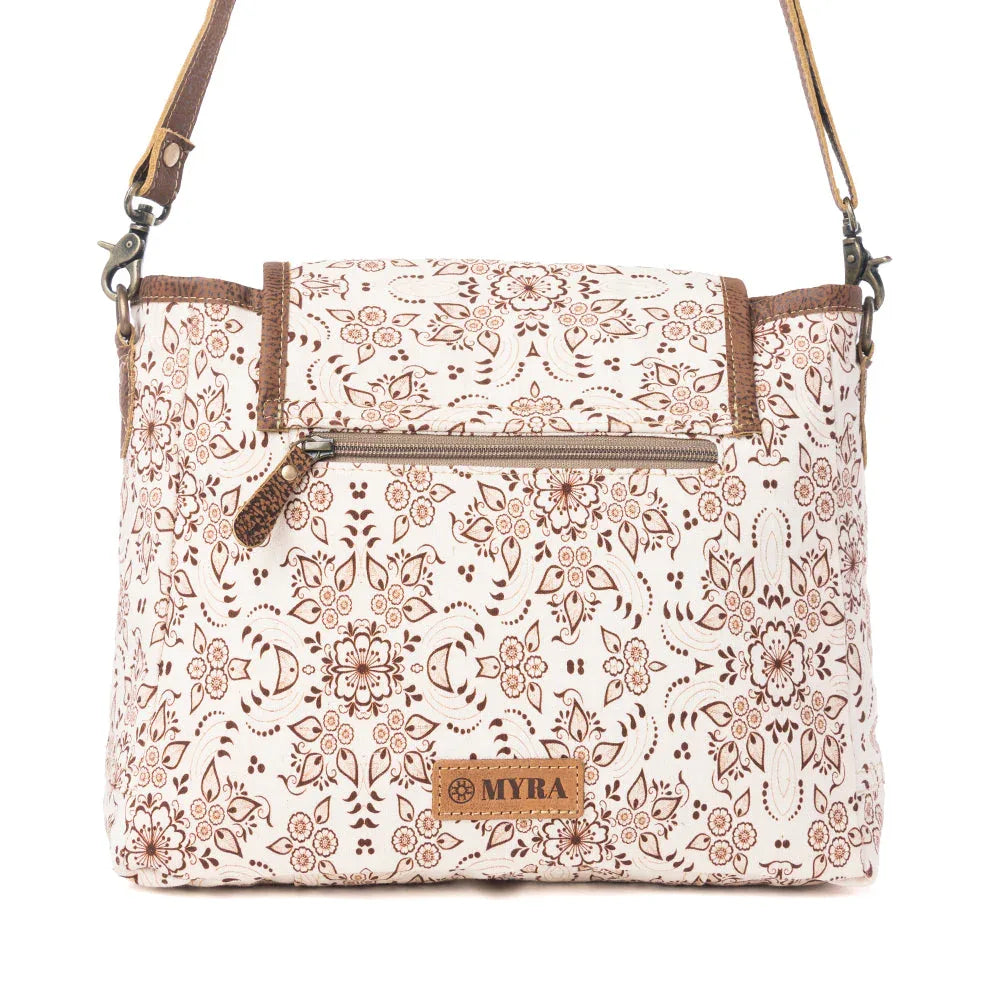 Myra Oakline Cotton & Leather Shoulder Bag in Mocha Beige