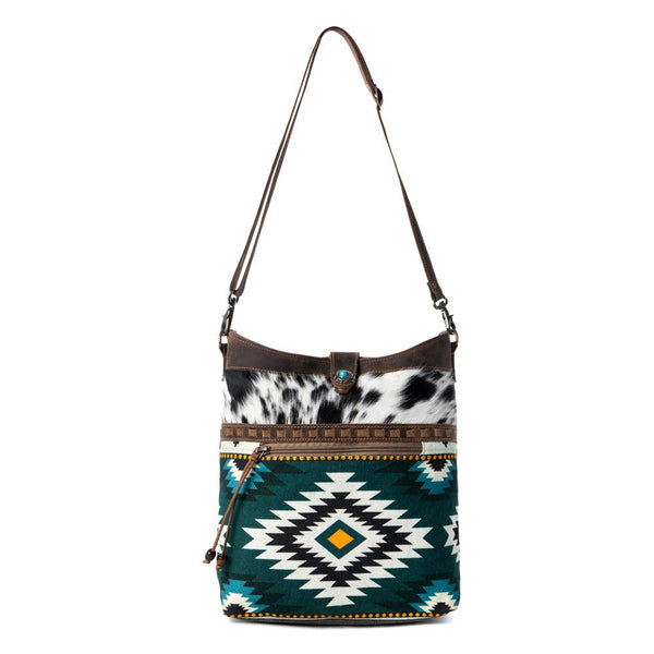 Myra Wovenstone Western shoulder Bag for Women in green with Aztec detail