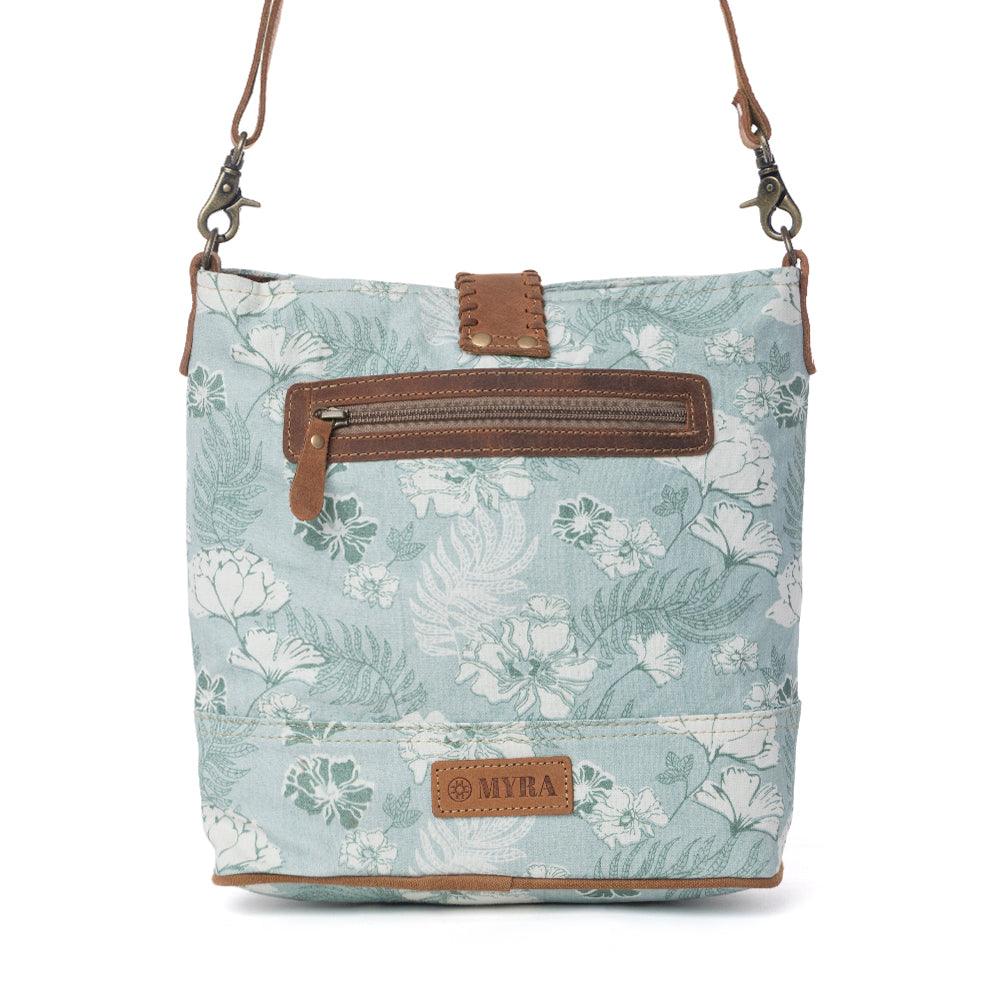 Myra Sagefield Cotton & Leather Shoulder Bag in Mint Brown