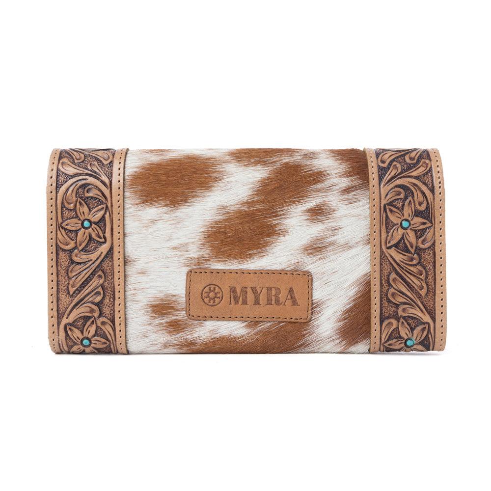 Myra Fern Pass Handtooled Hairon Leather Women’s Wallet in Warm Caramel
