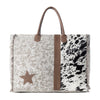 Myra Wildstar Pony Western Weekender Bag for Women in white with hairon detail