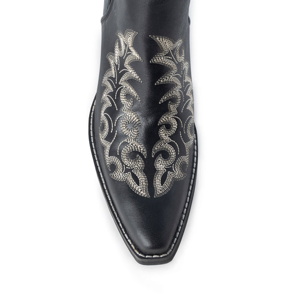 Myra Tempest Embroidered Cowgirl Booties in Onyx for Women in Genuine Leather with Snip Toe