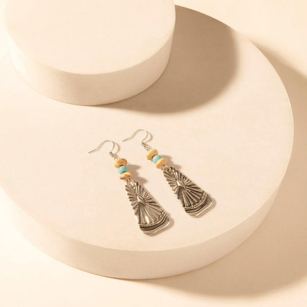 Myra Sedona Sun Dangle Earrings for Women with turquoise tooled detail for everyday western wear