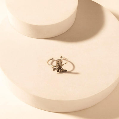 Myra Wild Step Boot adjustable ring for Women with engraved boot centerpiece for premium western wear