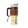 Myra Trailkissed Western Tumbler in Yellow Stainless Steel with Leather Wrap and Handle for Everyday Use