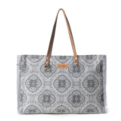 Myra Wild Compass Weekender Bag for Women in sage with vintage print detail