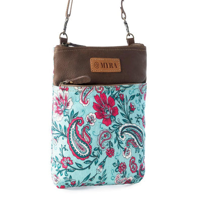 Myra Paisley Spring Floral Crossbody Bag for Women in turquoise with print