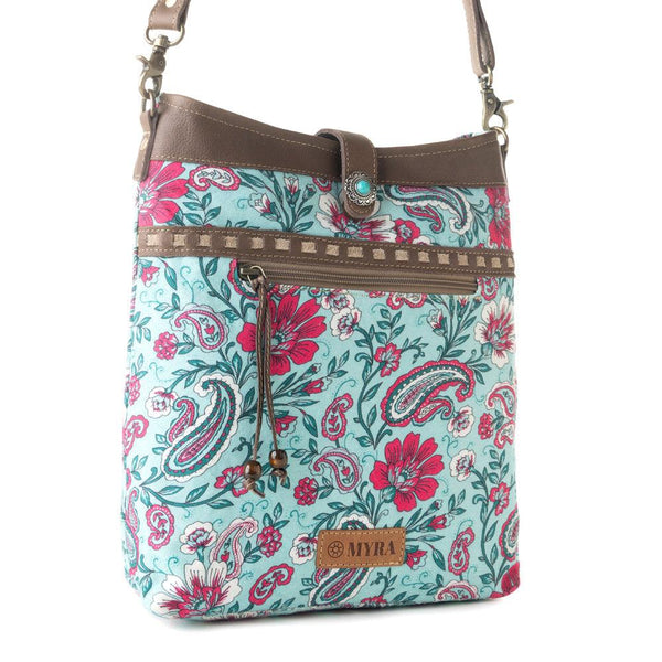Myra Aspendale upcycled canvas Bag for Women Blue with leather details
