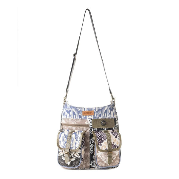Myra Le Fleur Bel Cowgirl Shoulder Bag for Women in blue floral with leather and Concho details