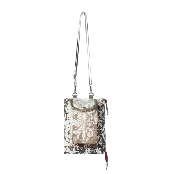Myra Wild Baroque Phone Crossbody in black with leather detail