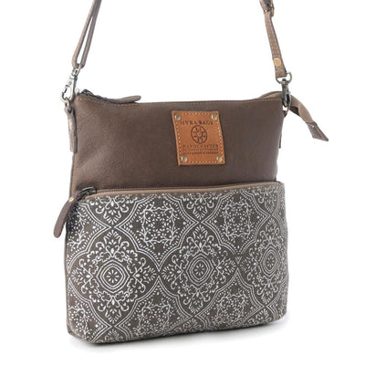 Myra Wildprint Trail Vintage Crossbody Bag for Women in olive with tile detail