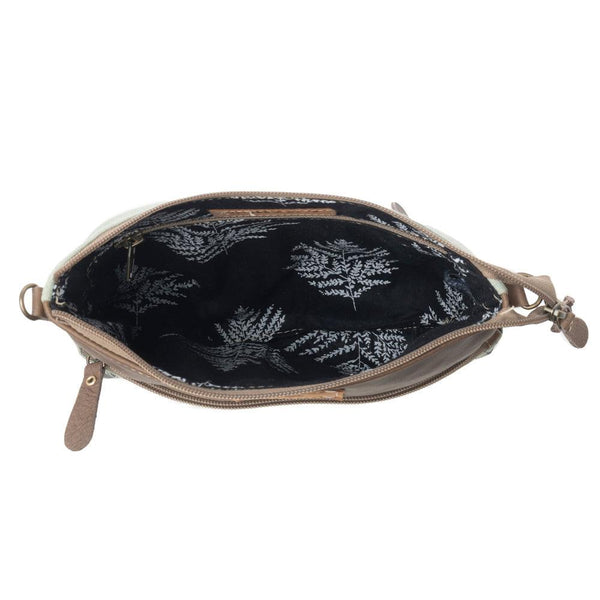Myra Wildprint Trail upcycled canvas crossbody Bag for Women in sage with floral detail
