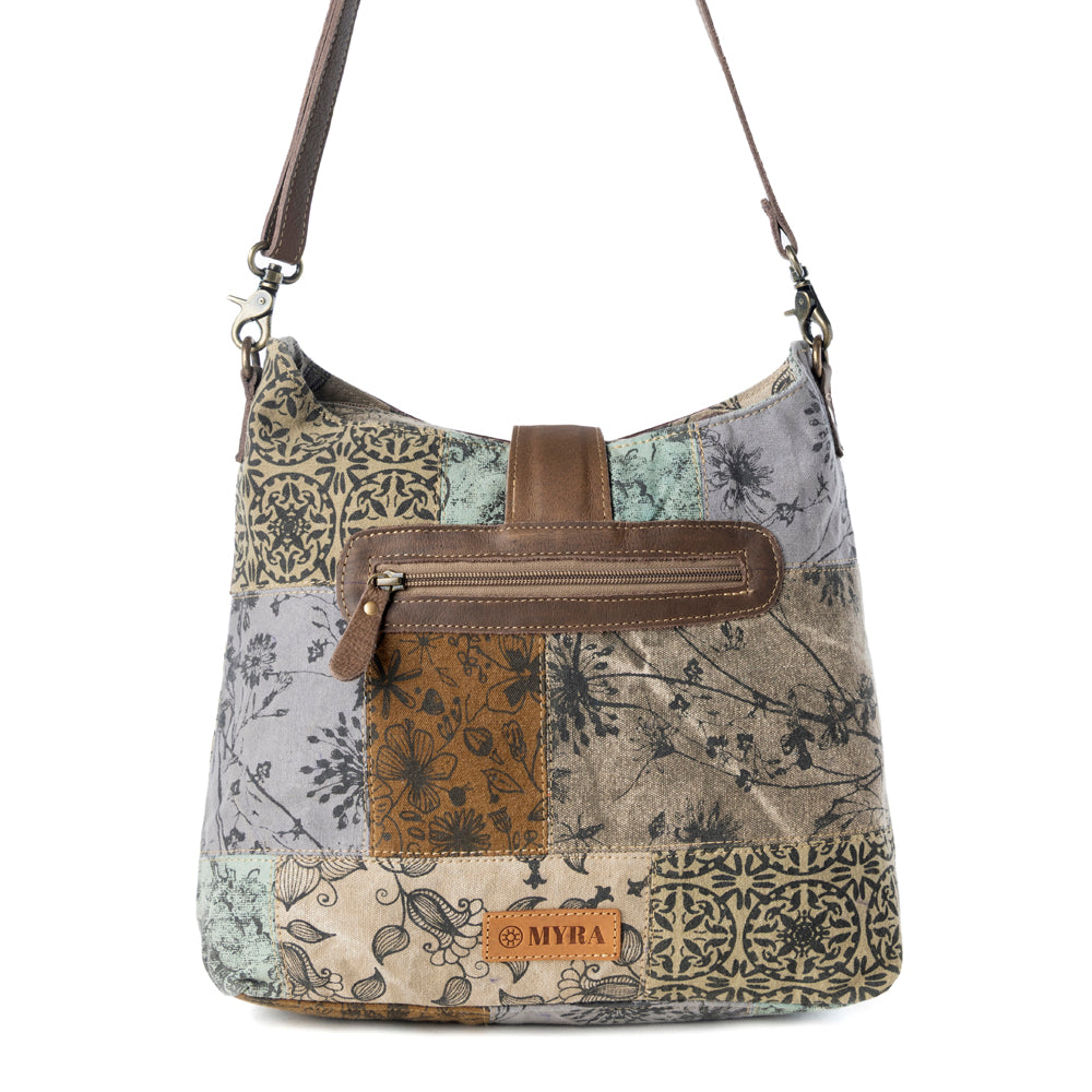 Myra Sageweave Vintage Shoulder Bag for Women in sage with patch detail