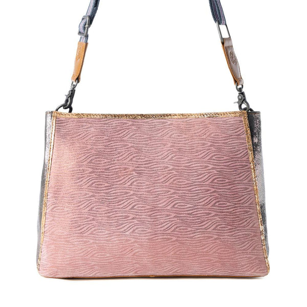 Myra Rosemist Leather Bag for Women in pink with textured detail and shoulder strap