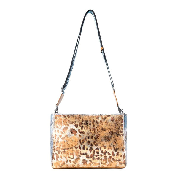 Myra Safari Glow Leather Bag for Women in Brown with metallic detail and shoulder strap