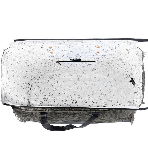Myra Carmela Printed Canvas Weekender Bag â€“ Leather Handles with Buckle Strap, Spacious Travel Tote for Western Getaways