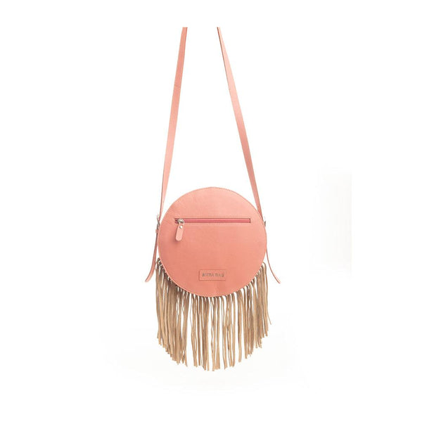 Myra Sanora Sunset Hairon Round Bag - Hand-Tooled Sling Bag with Floral Design and Fringe Detailing for Western Flair