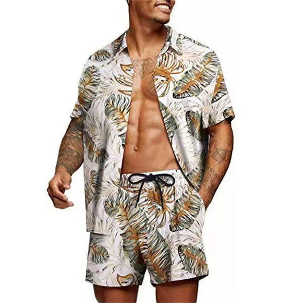 Floral Hawaiian  two piece men beach shorts set - Sexikinis Swim