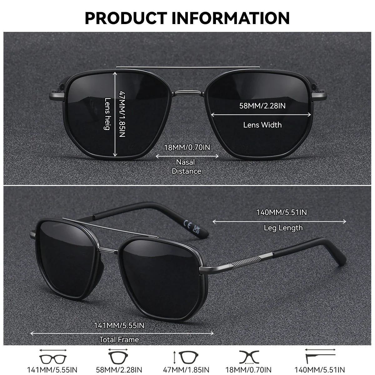 BARCUR Sunglasses Men’s Polygon Fashionable Frame – Polarized UV400 Protection for Summer Driving Outdoor and Casual Wear – Stylish Comfortable Thickened Striped Design with TAC Lenses