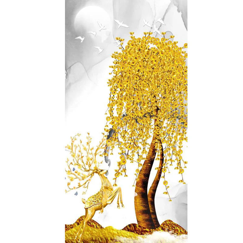 Abstract Golden Rich Tree Money Tree Oil Paintings on Canvas Poster Modern Landscape Wall Art Picture Print Home Decor No Frame