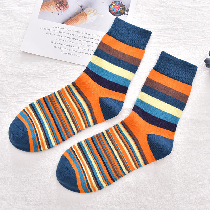 5 Pairs/Pack Fashion Trend Socks Men Cotton Thick Thin Stripes Pattern Retro Socks Business Party Crew Socks OneLoveCanada