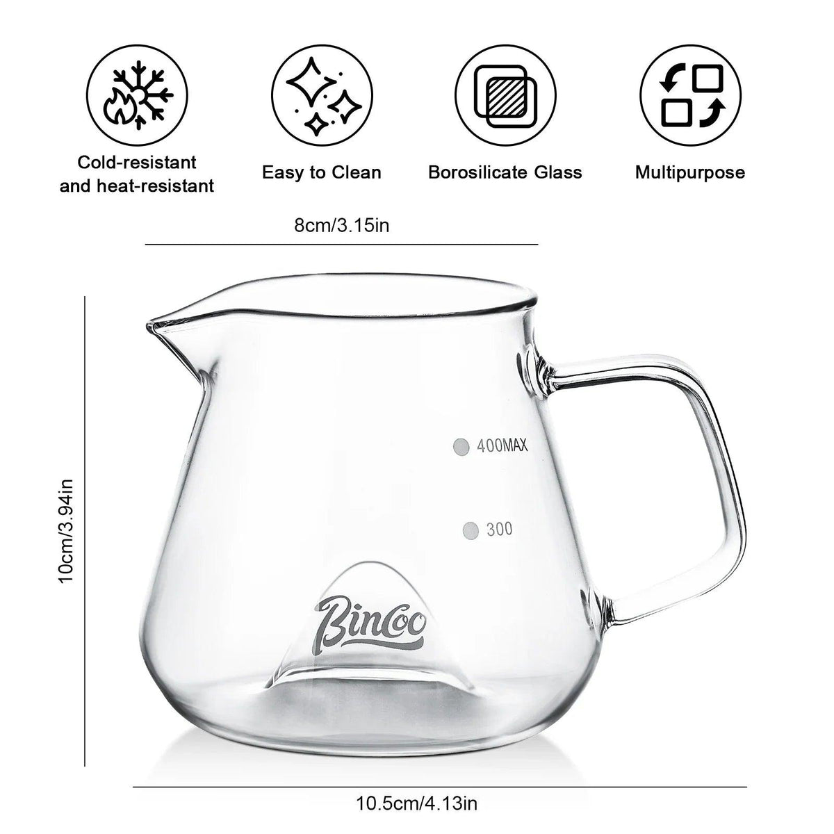 Bincoo 400ML Clear Glass Coffee Carafe Heat Resistant Visual Brewing Control Easy Sharing Pour over Coffee Maker