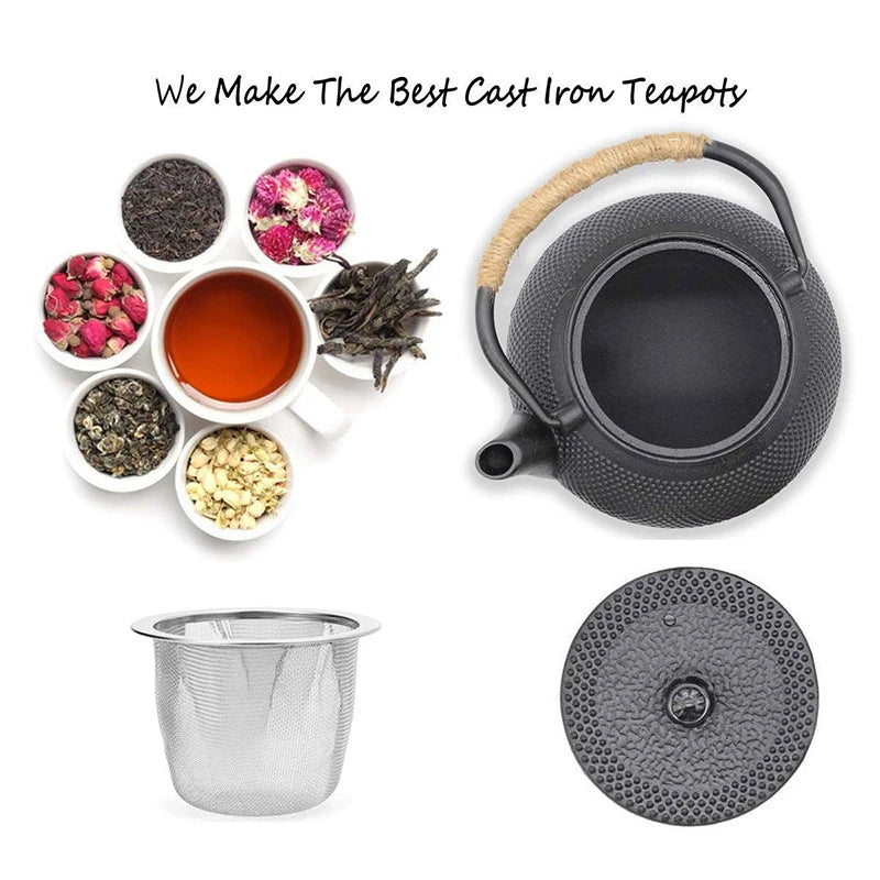 UPORS Japanese Iron Tea Pot with Stainless Steel Infuser Cast Iron Teapot Tea Kettle for Boiling Water Oolong Tea 600/800/1200ML