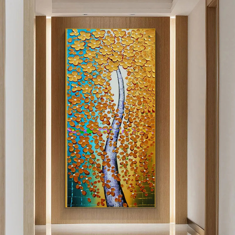 Abstract Golden Rich Tree Money Tree Oil Paintings on Canvas Poster Modern Landscape Wall Art Picture Print Home Decor No Frame
